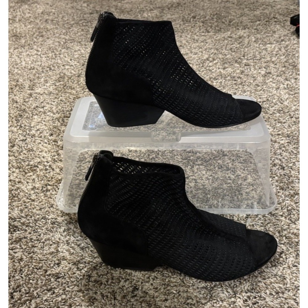 Eileen Fisher Ark Black Sock Open Peep Toe Block Heel Ankle Boots Women 8.5